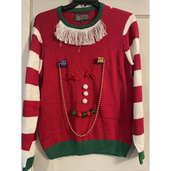 Women’s Ugly Christmas Holiday Green Red White Ugly Sweater Size Large - Picture 1 of 5